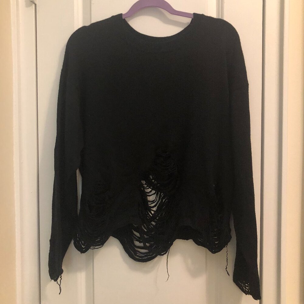 Iro Jeans Distressed Crew Neck Sweater Black Size S